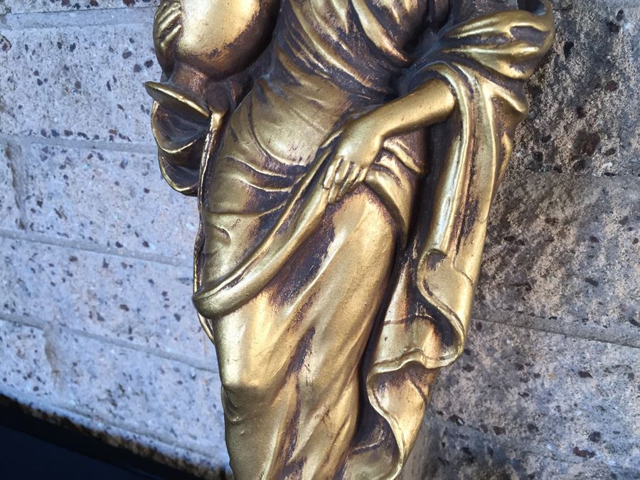 Gold Gilt Metal Sculpture Of Woman With Rams Head [Photo 2]