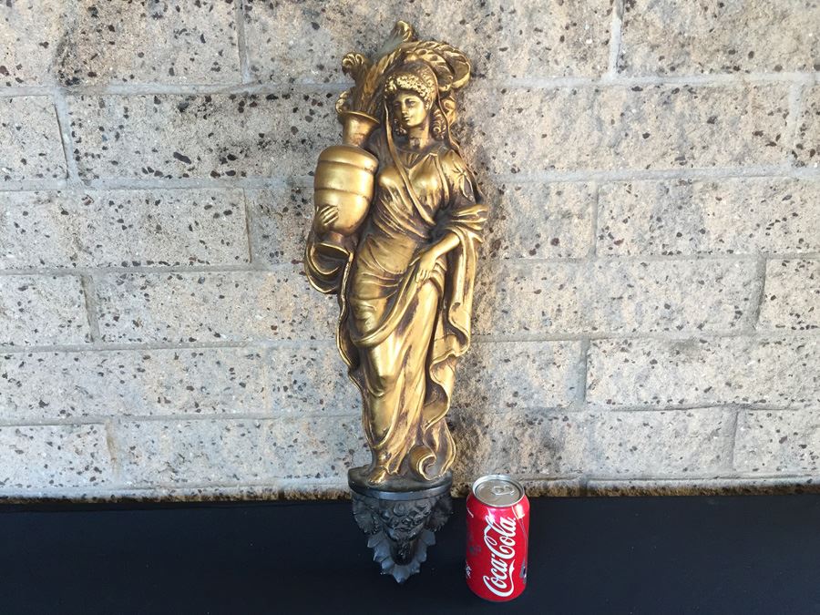 Gold Gilt Metal Sculpture Of Woman With Rams Head