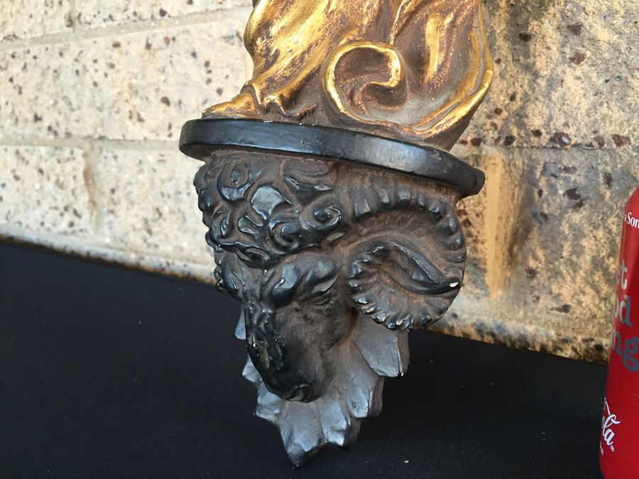 Gold Gilt Metal Sculpture Of Woman With Rams Head [Photo 9]