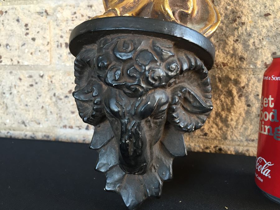 Gold Gilt Metal Sculpture Of Woman With Rams Head [Photo 7]