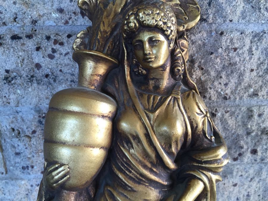 Gold Gilt Metal Sculpture Of Woman With Rams Head [Photo 5]
