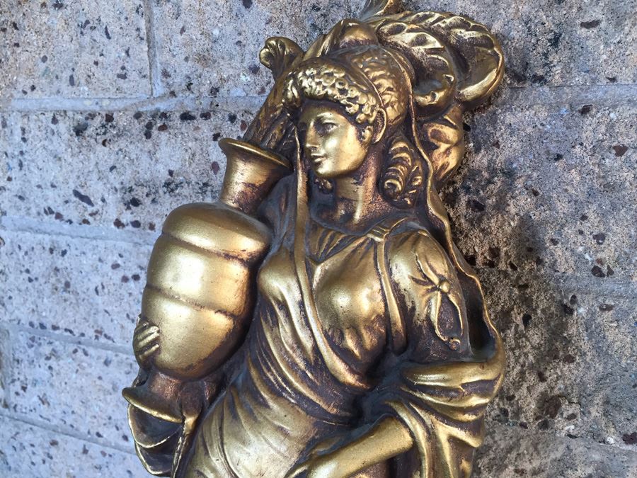 Gold Gilt Metal Sculpture Of Woman With Rams Head [Photo 6]