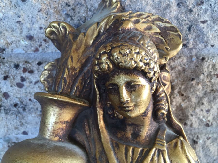 Gold Gilt Metal Sculpture Of Woman With Rams Head [Photo 4]