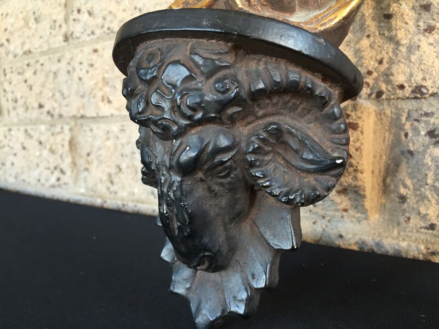 Gold Gilt Metal Sculpture Of Woman With Rams Head [Photo 3]