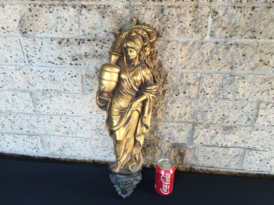 Gold Gilt Metal Sculpture Of Woman With Rams Head [Photo 10]