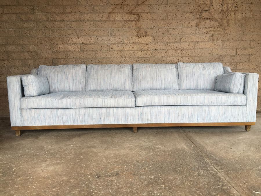 Stunning Mid-Century Modern Long Sofa With Period Fabric In Excellent Condition In The Manner Of Edward Wormley's Designs For Dunbar [Photo 11]