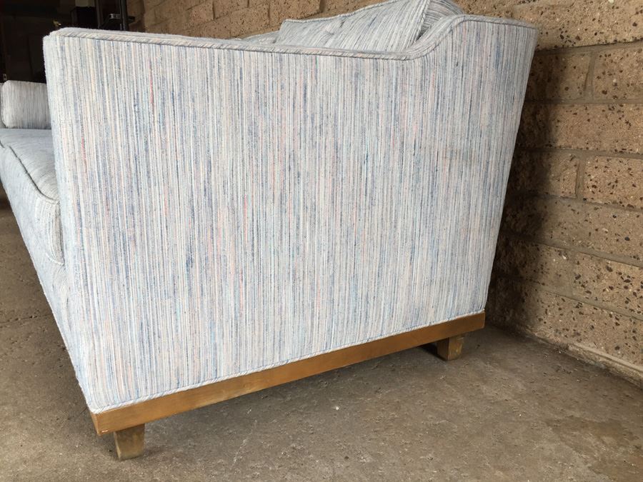 Stunning Mid-Century Modern Long Sofa With Period Fabric In Excellent Condition In The Manner Of Edward Wormley's Designs For Dunbar [Photo 8]