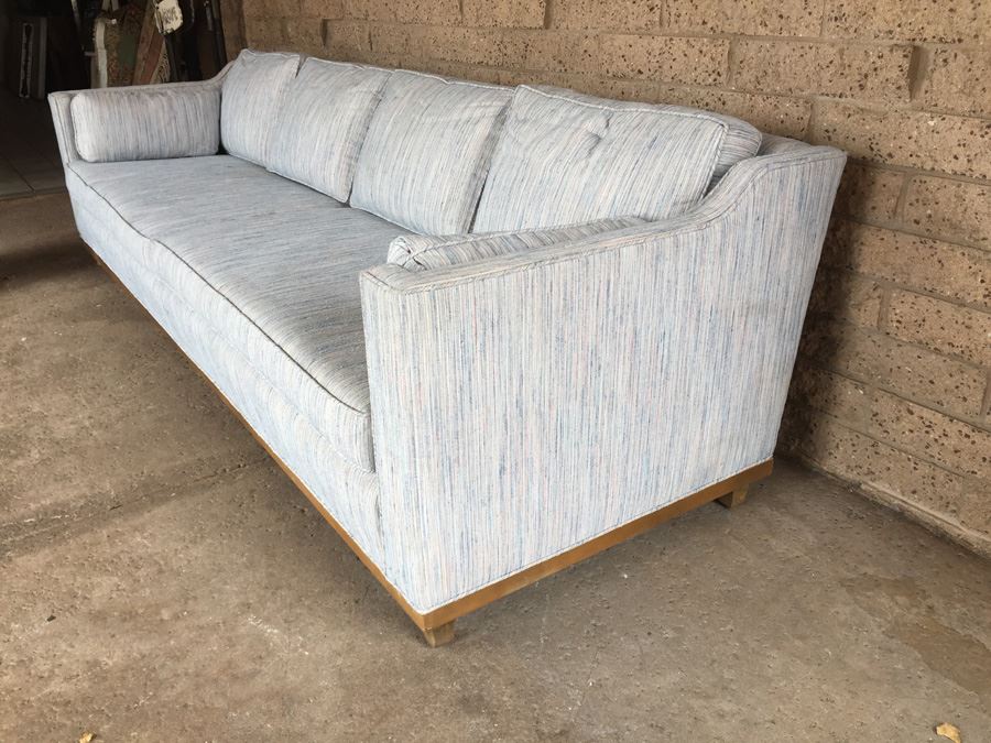 Stunning Mid-Century Modern Long Sofa With Period Fabric In Excellent Condition In The Manner Of Edward Wormley's Designs For Dunbar [Photo 7]