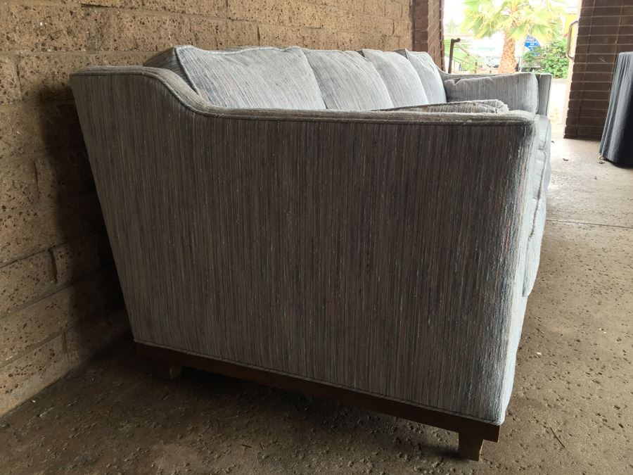 Stunning Mid-Century Modern Long Sofa With Period Fabric In Excellent Condition In The Manner Of Edward Wormley's Designs For Dunbar [Photo 6]