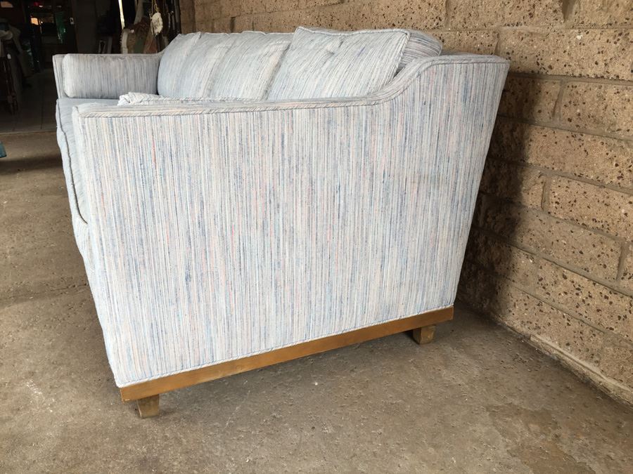 Stunning Mid-Century Modern Long Sofa With Period Fabric In Excellent Condition In The Manner Of Edward Wormley's Designs For Dunbar [Photo 2]