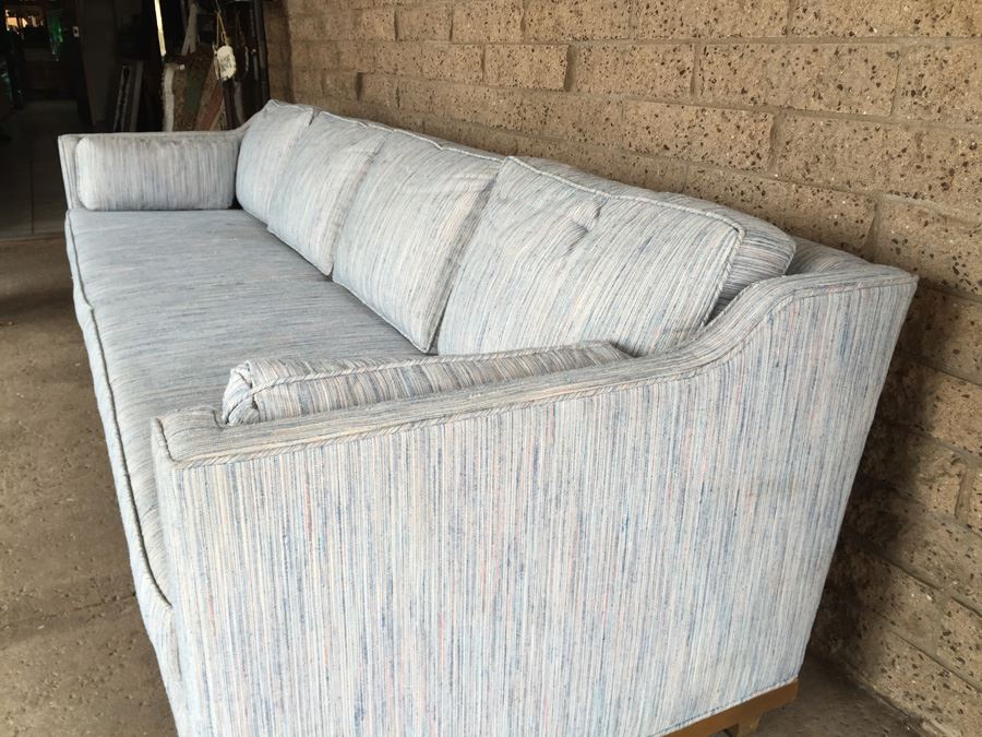 Stunning Mid-Century Modern Long Sofa With Period Fabric In Excellent Condition In The Manner Of Edward Wormley's Designs For Dunbar [Photo 9]