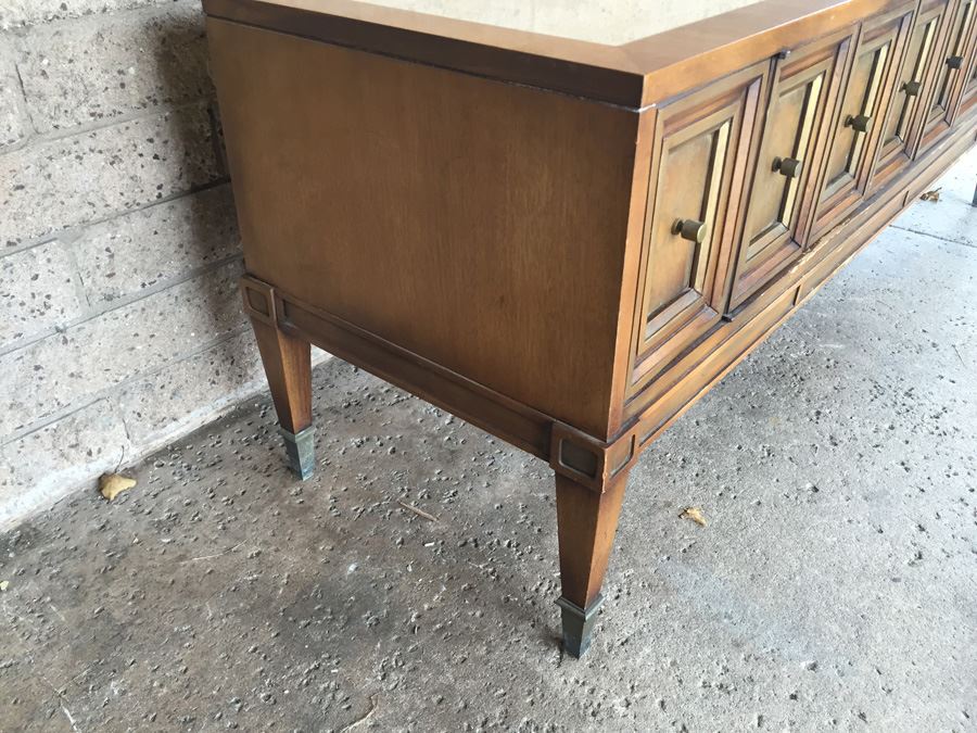 Mid-Century Modern Marble-Top Travertine Top Petite Entry Hall Cabinet or Low Credenza [Photo 8]
