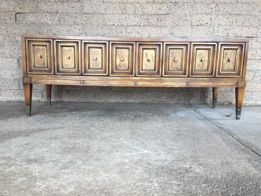 Mid-Century Modern Marble-Top Travertine Top Petite Entry Hall Cabinet or Low Credenza [Photo 4]
