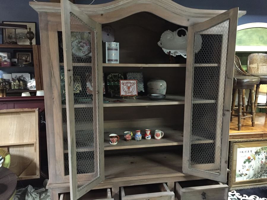 Country French China Cabinet With Chicken Wire Cabinet Door Inserts [Photo 13]