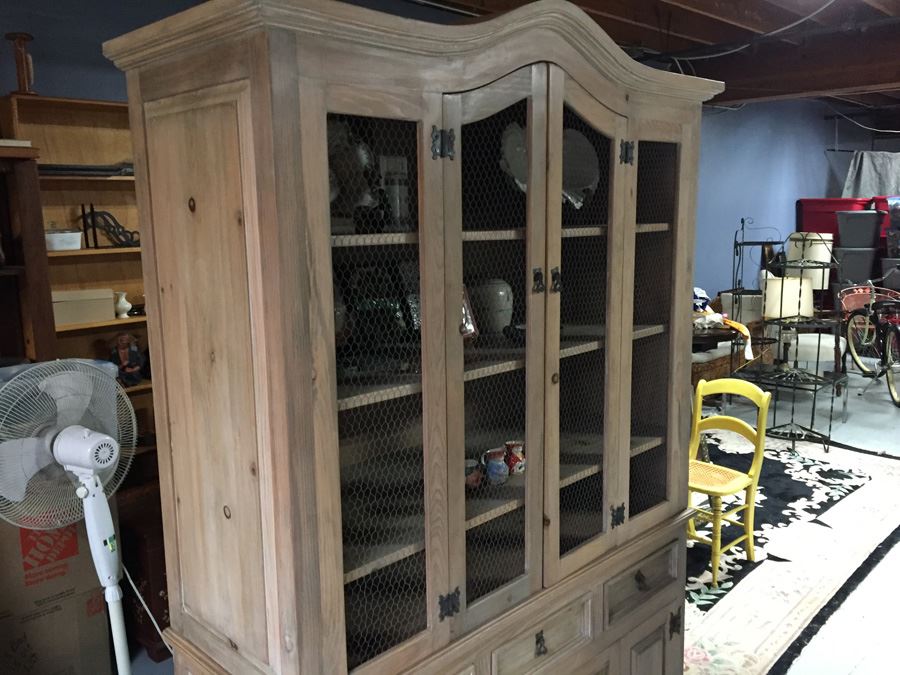Country French China Cabinet With Chicken Wire Cabinet Door Inserts [Photo 6]