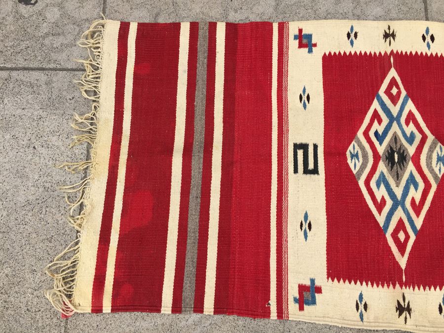Hand Woven Native American Rug With Reds Blacks And Blues [Photo 11]