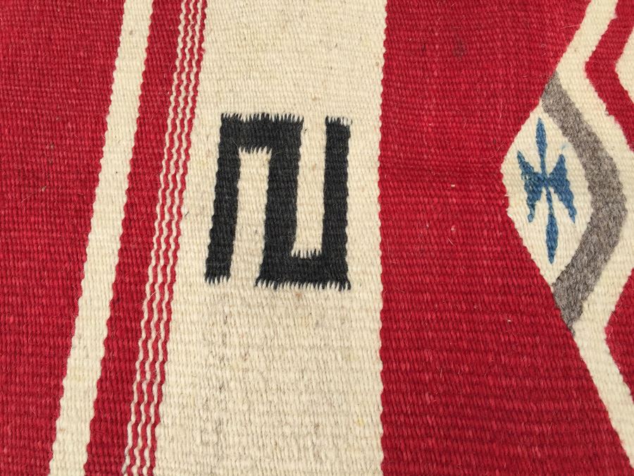 Hand Woven Native American Rug With Reds Blacks And Blues [Photo 5]
