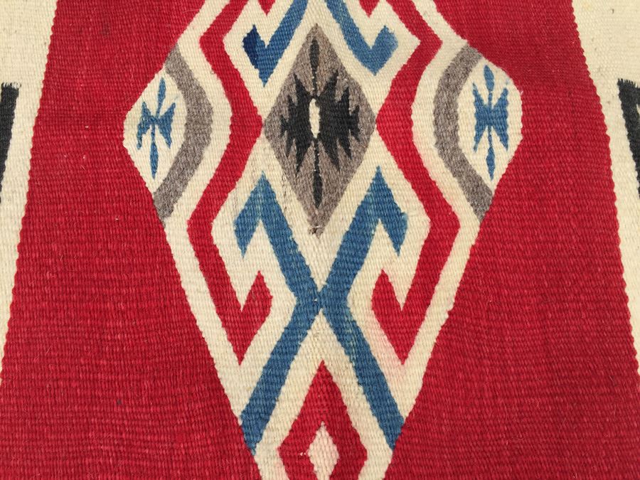 Hand Woven Native American Rug With Reds Blacks And Blues [Photo 4]