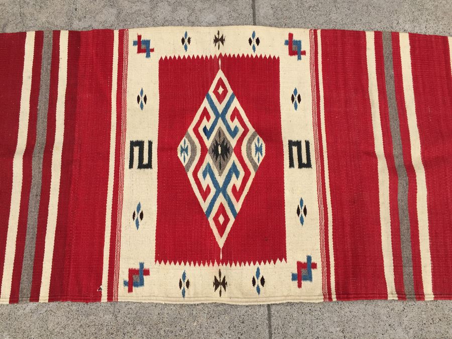 Hand Woven Native American Rug With Reds Blacks And Blues [Photo 2]