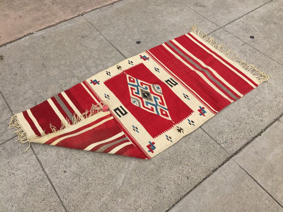 Hand Woven Native American Rug With Reds Blacks And Blues [Photo 13]