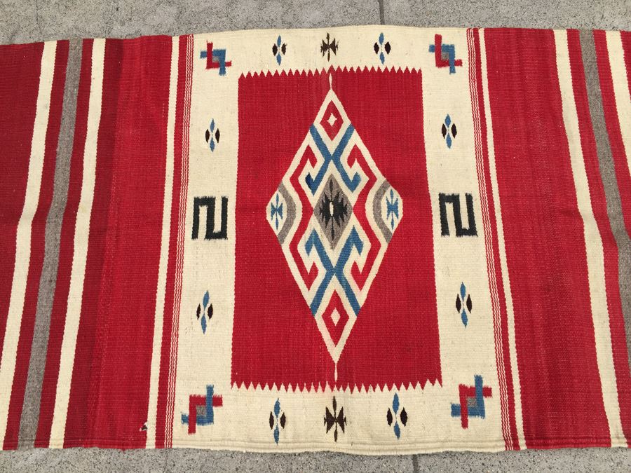 Hand Woven Native American Rug With Reds Blacks And Blues [Photo 9]