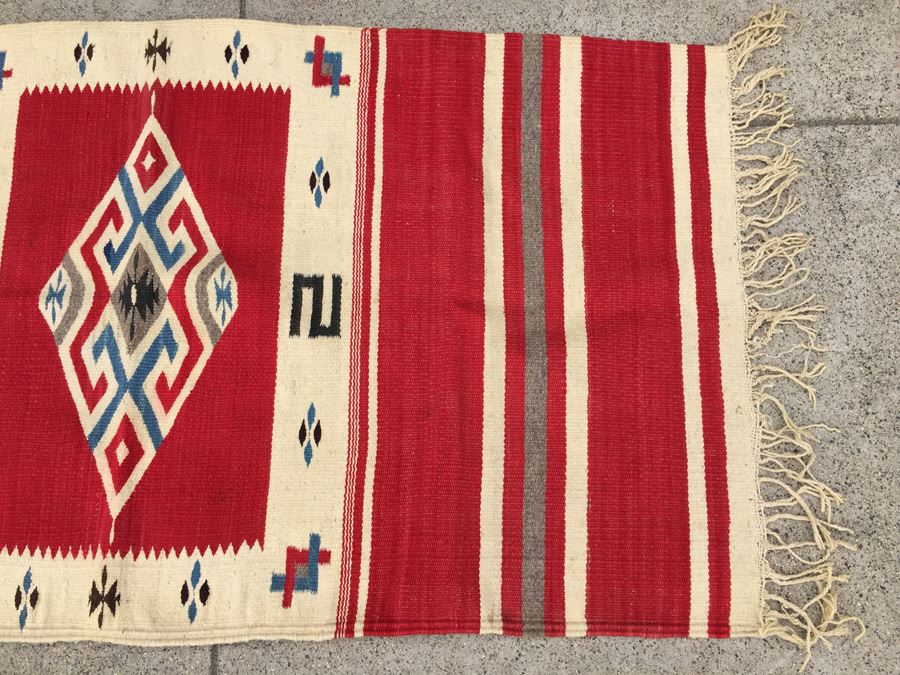 Hand Woven Native American Rug With Reds Blacks And Blues [Photo 10]