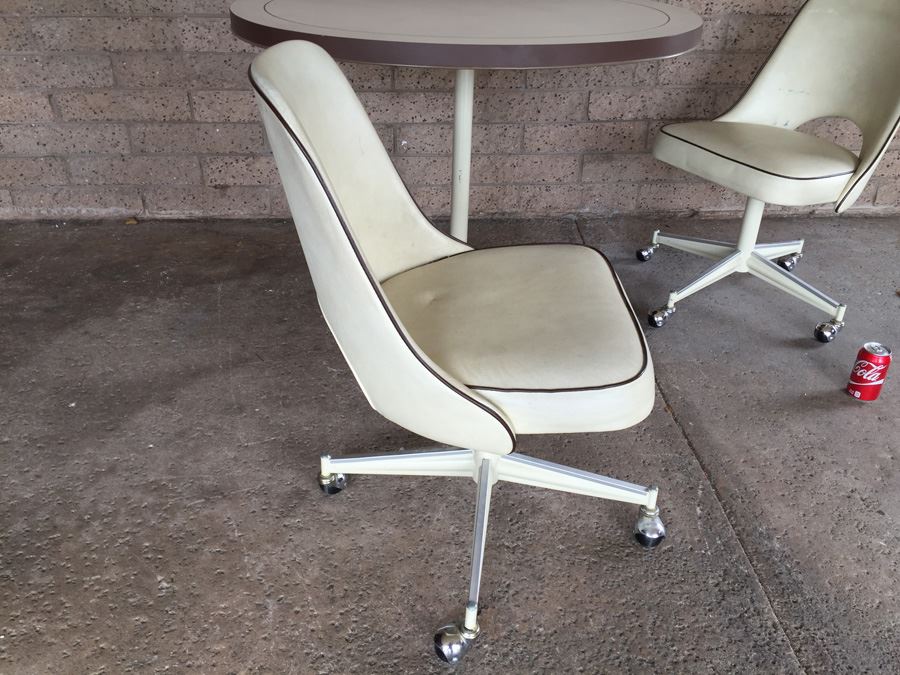 Vintage Mid-Century Oval Table With Two Retro Chairs On Casters [Photo 8]