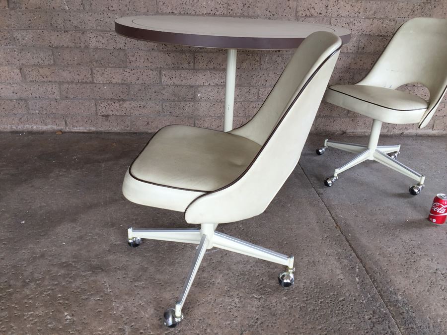 Vintage Mid-Century Oval Table With Two Retro Chairs On Casters [Photo 3]