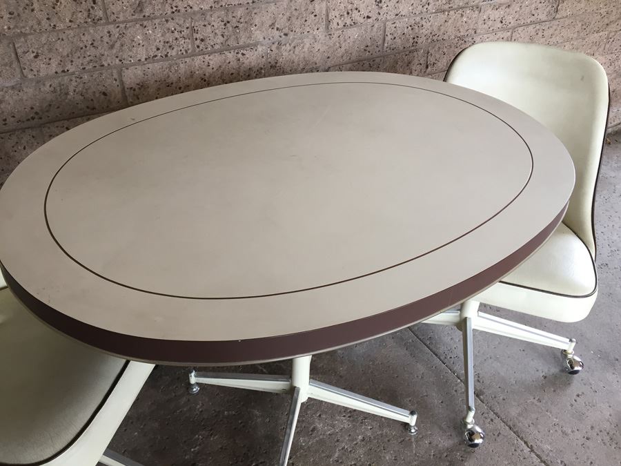 Vintage Mid-Century Oval Table With Two Retro Chairs On Casters [Photo 2]