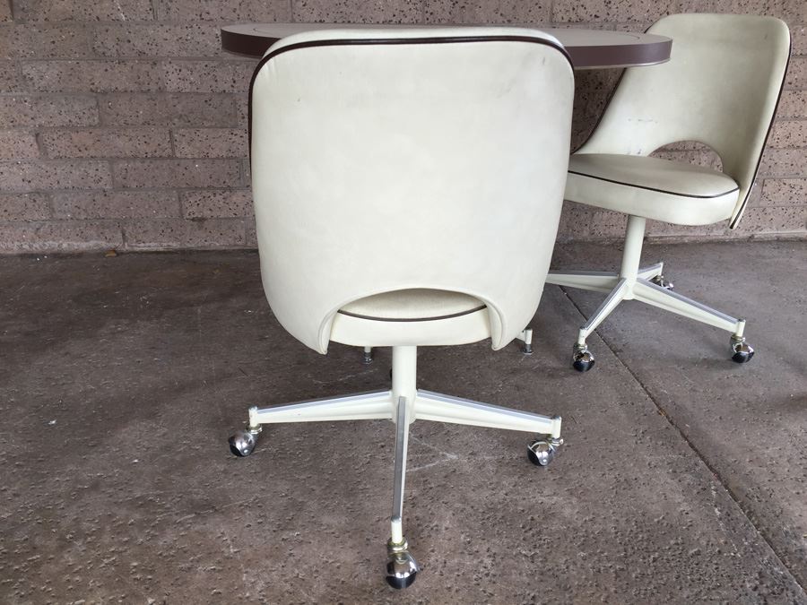 Vintage Mid-Century Oval Table With Two Retro Chairs On Casters [Photo 6]