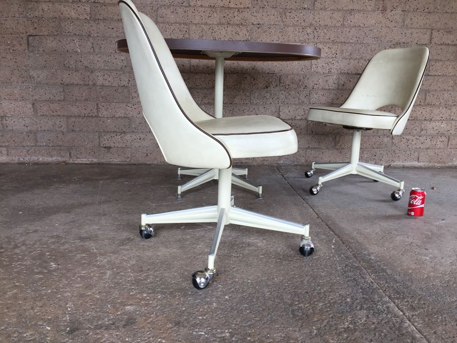 Vintage Mid-Century Oval Table With Two Retro Chairs On Casters [Photo 9]