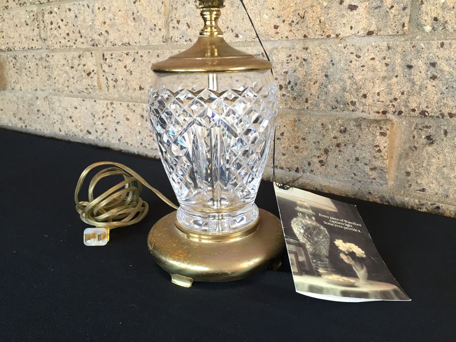 Waterford Crystal Lamp With Original Tag Still Attached Brass Needs Polishing [Photo 8]