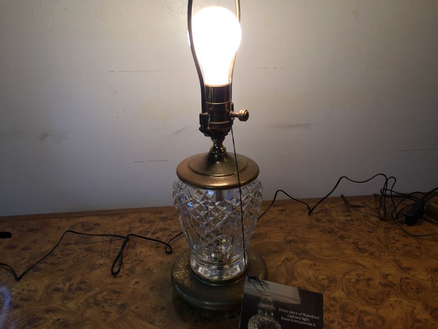Waterford Crystal Lamp With Original Tag Still Attached Brass Needs Polishing [Photo 3]