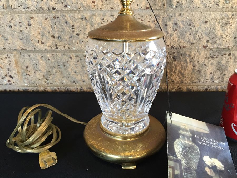 Waterford Crystal Lamp With Original Tag Still Attached Brass Needs Polishing [Photo 2]