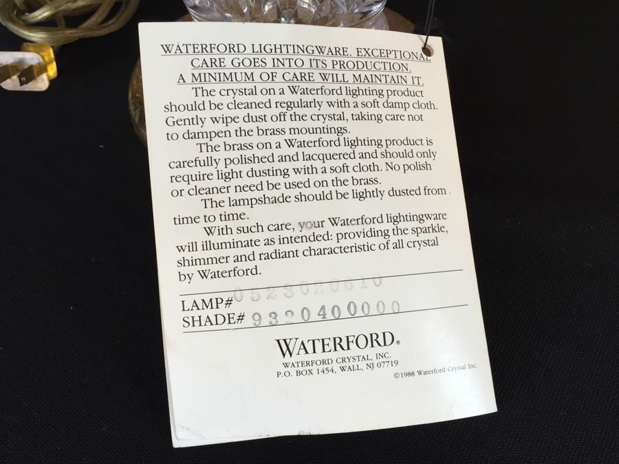 Waterford Crystal Lamp With Original Tag Still Attached Brass Needs Polishing [Photo 7]