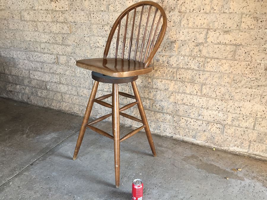 Mid-Century Wooden Bar Stool Swivels