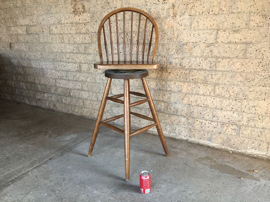Mid-Century Wooden Bar Stool Swivels [Photo 2]