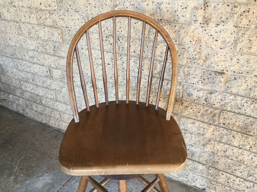 Mid-Century Wooden Bar Stool Swivels [Photo 5]