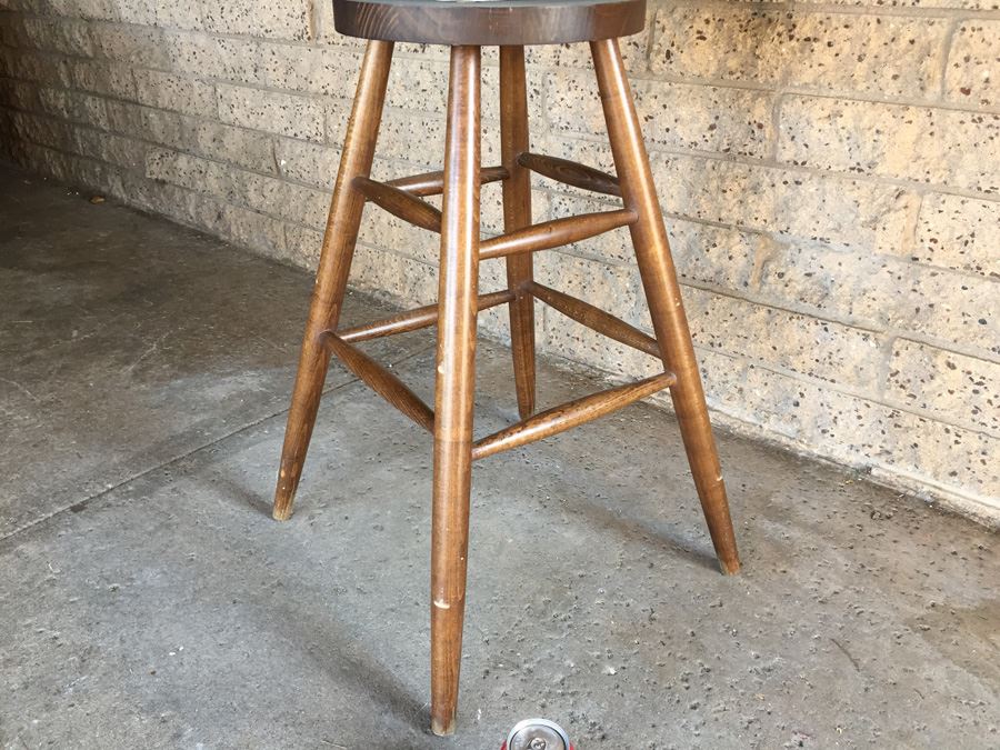 Mid-Century Wooden Bar Stool Swivels [Photo 3]