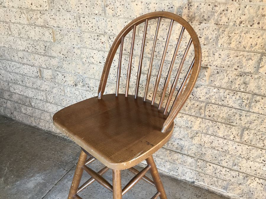 Mid-Century Wooden Bar Stool Swivels [Photo 4]