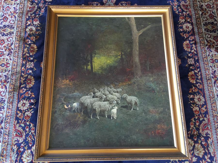Charles T. Phelan 1900 Original Oil Painting Of Sheep In The Forest Signed In Lower Left Corner Estimate $2,000-$3,000