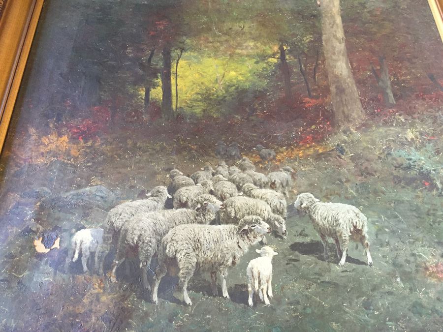 Charles T. Phelan 1900 Original Oil Painting Of Sheep In The Forest Signed In Lower Left Corner Estimate $2,000-$3,000 [Photo 13]