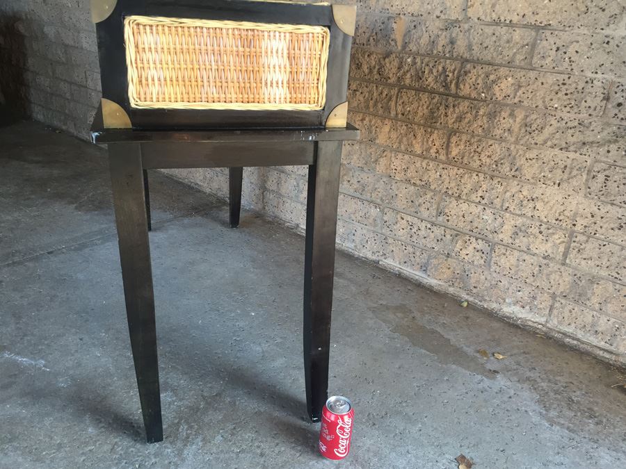 Nice Black Console Table With Brass And Wicker Accents [Photo 16]