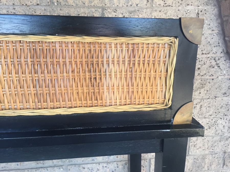 Nice Black Console Table With Brass And Wicker Accents [Photo 12]
