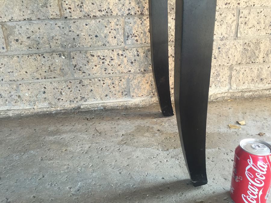 Nice Black Console Table With Brass And Wicker Accents [Photo 13]