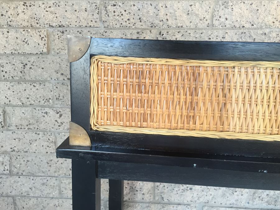 Nice Black Console Table With Brass And Wicker Accents [Photo 11]