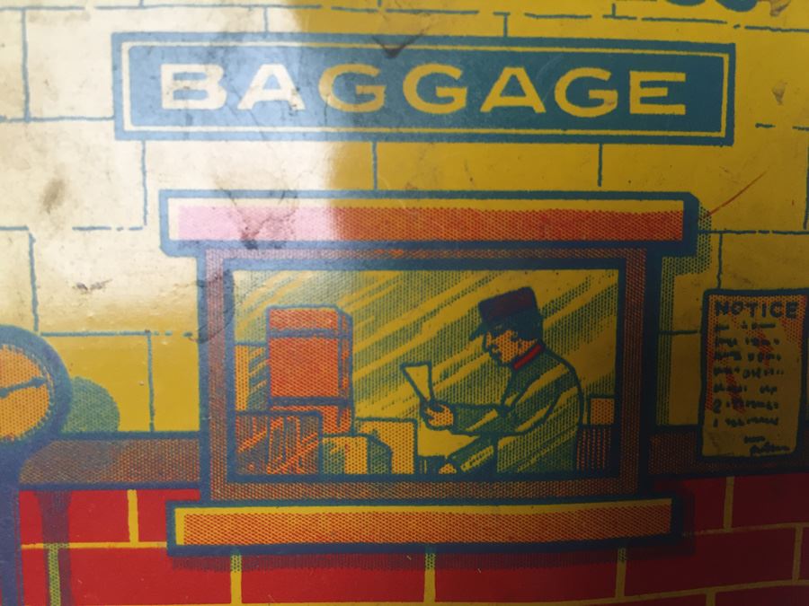 Vintage Tin Litho Toy Train Station American Railway Express Baggage Toytown [Photo 7]