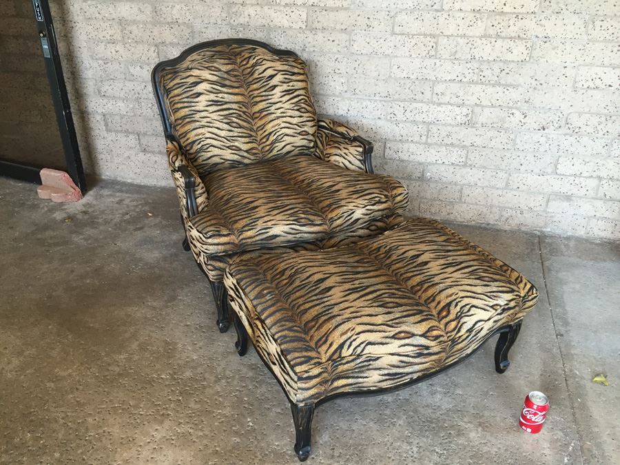 Oversized Upholstered Classy Faux Animal Print Chair With Ottoman [Photo 4]