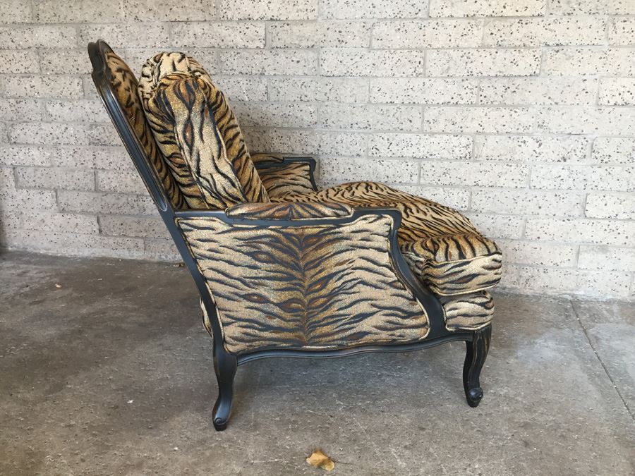 Oversized Upholstered Classy Faux Animal Print Chair With Ottoman [Photo 3]