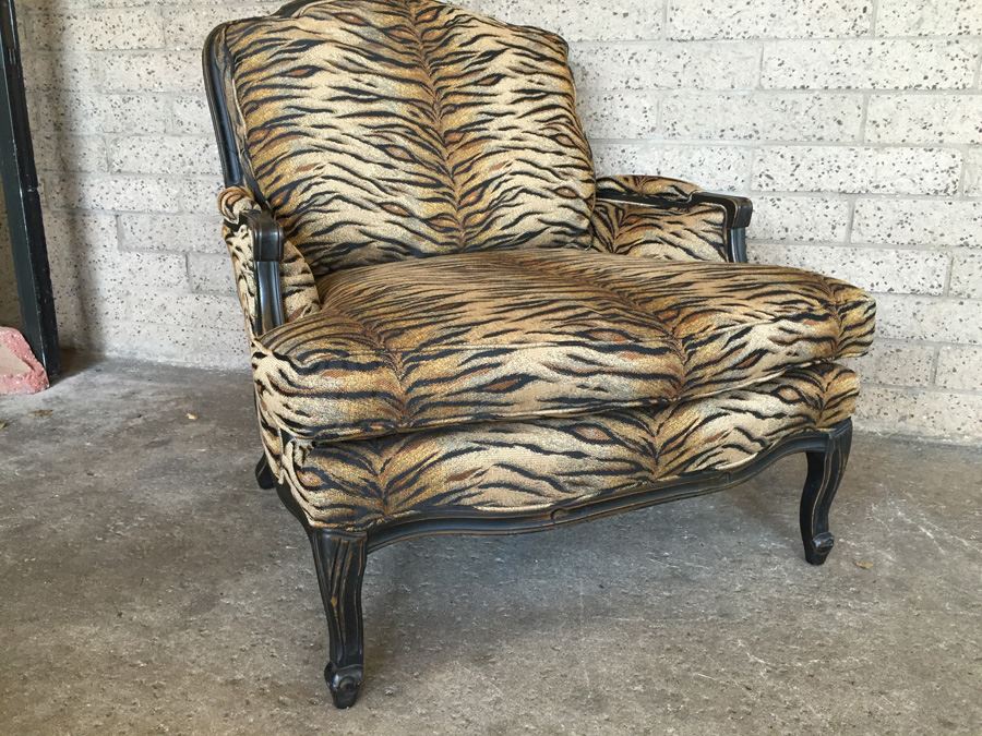 Oversized Upholstered Classy Faux Animal Print Chair With Ottoman [Photo 7]